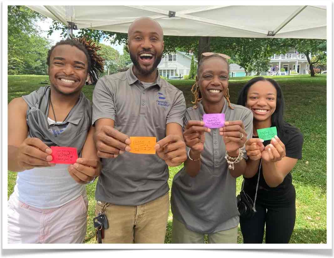 Group holding love notes